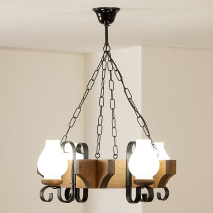 Brilagi - Suspension chaîne QUEEN 4xE14/40W/230V hêtre