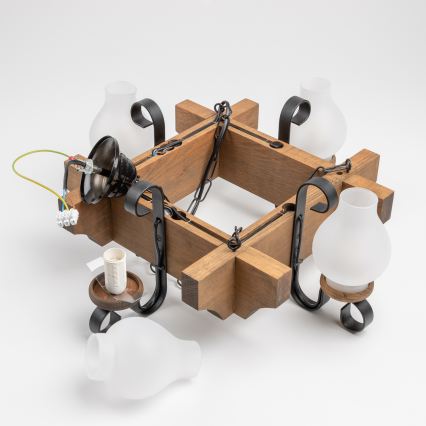 Brilagi - Suspension chaîne QUEEN 4xE14/40W/230V hêtre