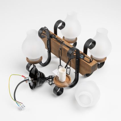 Brilagi - Suspension chaîne QUEEN 4xE14/40W/230V hêtre