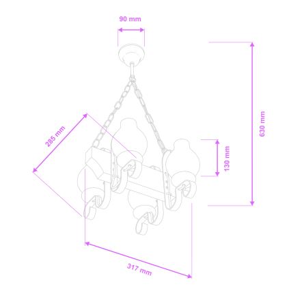 Brilagi - Suspension chaîne QUEEN 4xE14/40W/230V hêtre