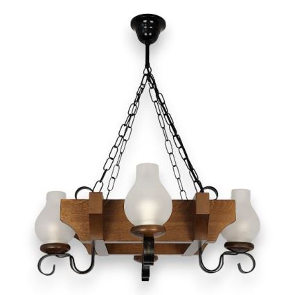 Brilagi - Suspension chaîne QUEEN 4xE14/40W/230V hêtre/noyer