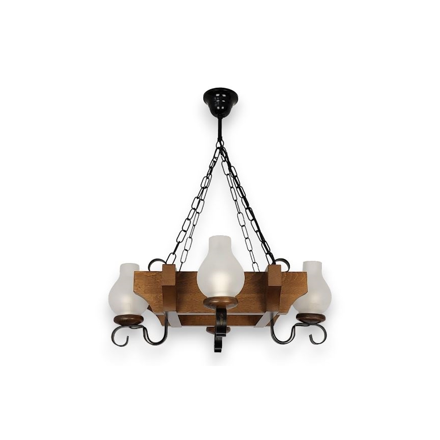 Brilagi - Suspension chaîne QUEEN 4xE14/40W/230V hêtre/noyer