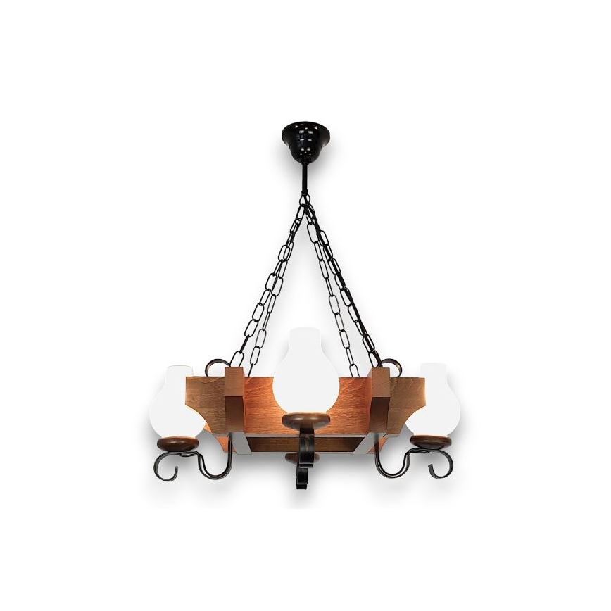 Brilagi - Suspension chaîne QUEEN 4xE14/40W/230V hêtre/noyer