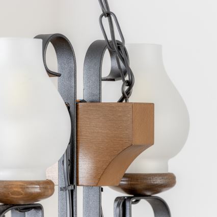 Brilagi - Suspension chaîne QUEEN 4xE14/40W/230V hêtre/noyer