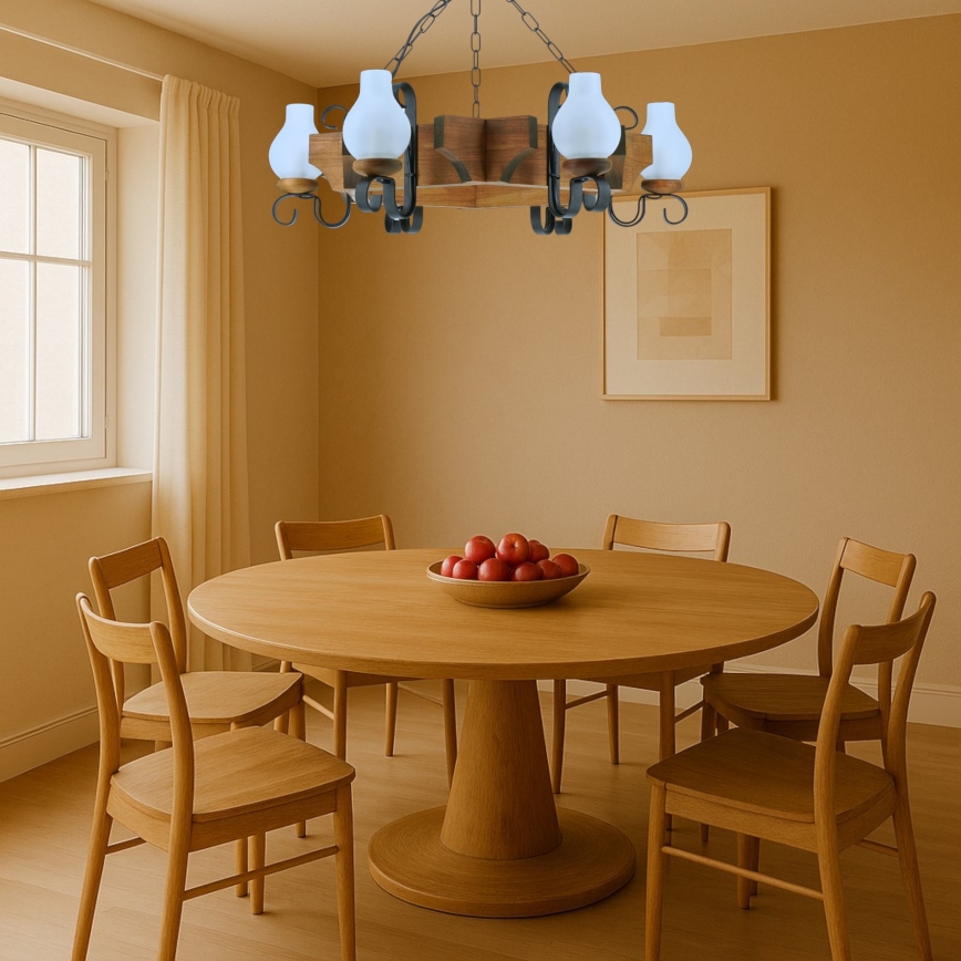 Brilagi - Suspension chaîne QUEEN 6xE14/40W/230V hêtre