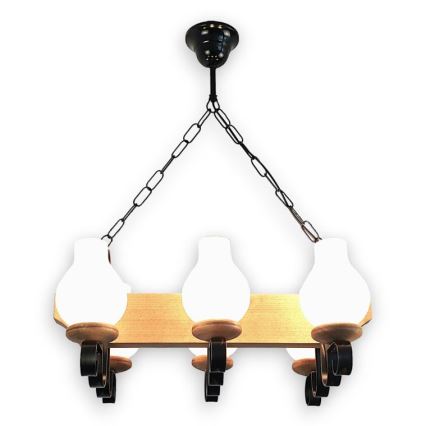 Brilagi - Suspension chaîne QUEEN 6xE14/40W/230V hêtre