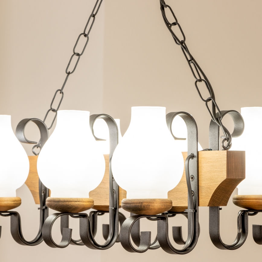 Brilagi - Suspension chaîne QUEEN 6xE14/40W/230V hêtre