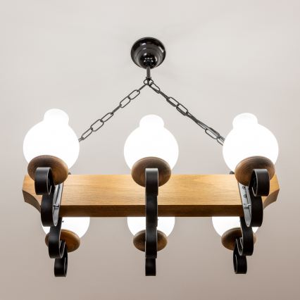 Brilagi - Suspension chaîne QUEEN 6xE14/40W/230V hêtre