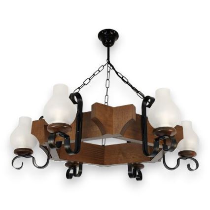 Brilagi - Suspension chaîne QUEEN 6xE14/40W/230V hêtre/noyer