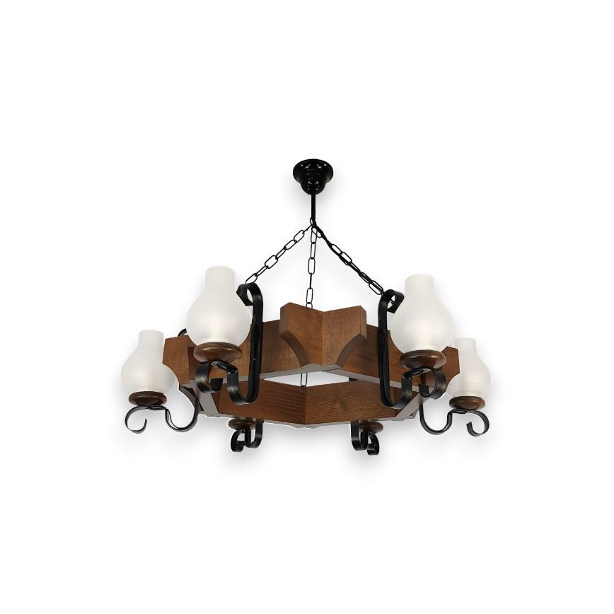 Brilagi - Suspension chaîne QUEEN 6xE14/40W/230V hêtre/noyer