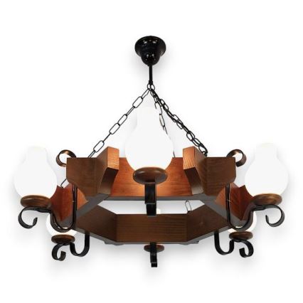 Brilagi - Suspension chaîne QUEEN 6xE14/40W/230V hêtre/noyer