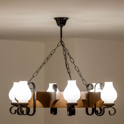 Brilagi - Suspension chaîne QUEEN 6xE14/40W/230V hêtre/noyer