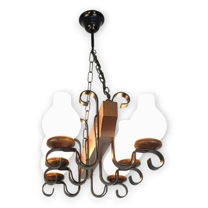 Brilagi - Suspension chaîne QUEEN 6xE14/40W/230V hêtre/noyer