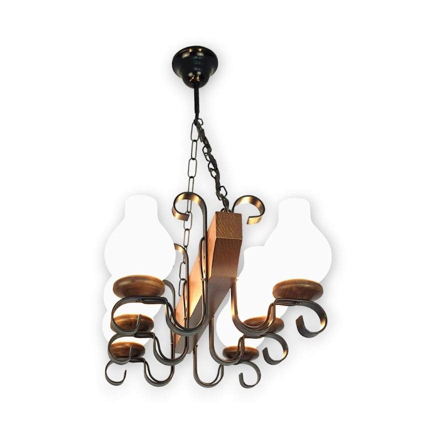 Brilagi - Suspension chaîne QUEEN 6xE14/40W/230V hêtre/noyer