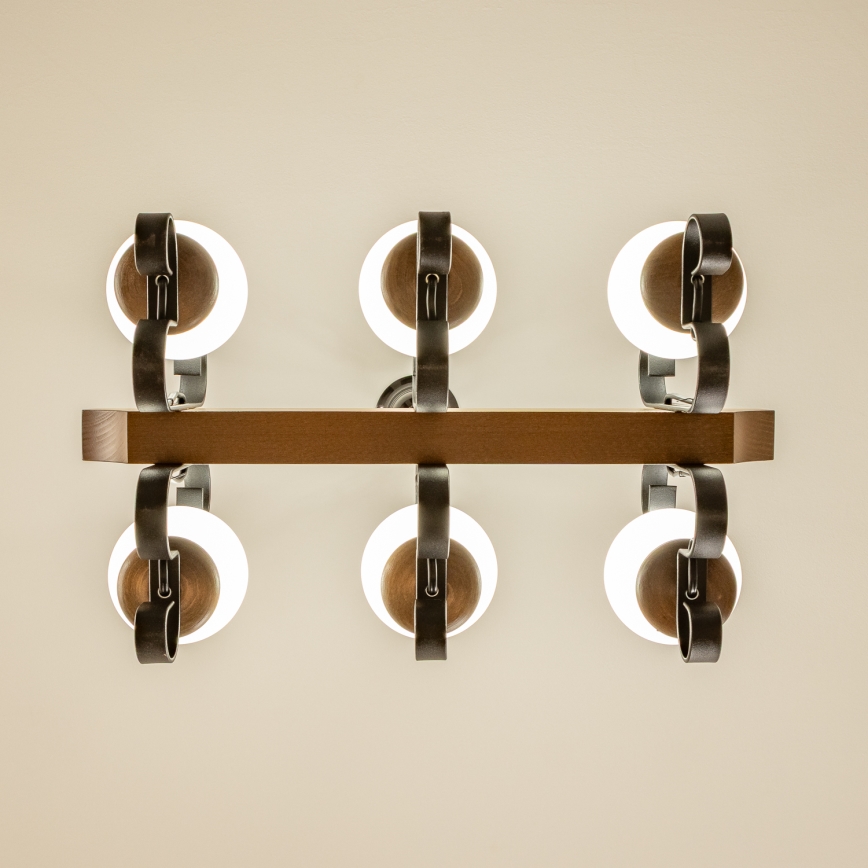 Brilagi - Suspension chaîne QUEEN 6xE14/40W/230V hêtre/noyer