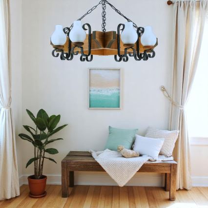 Brilagi - Suspension chaîne QUEEN 8xE14/40W/230V hêtre