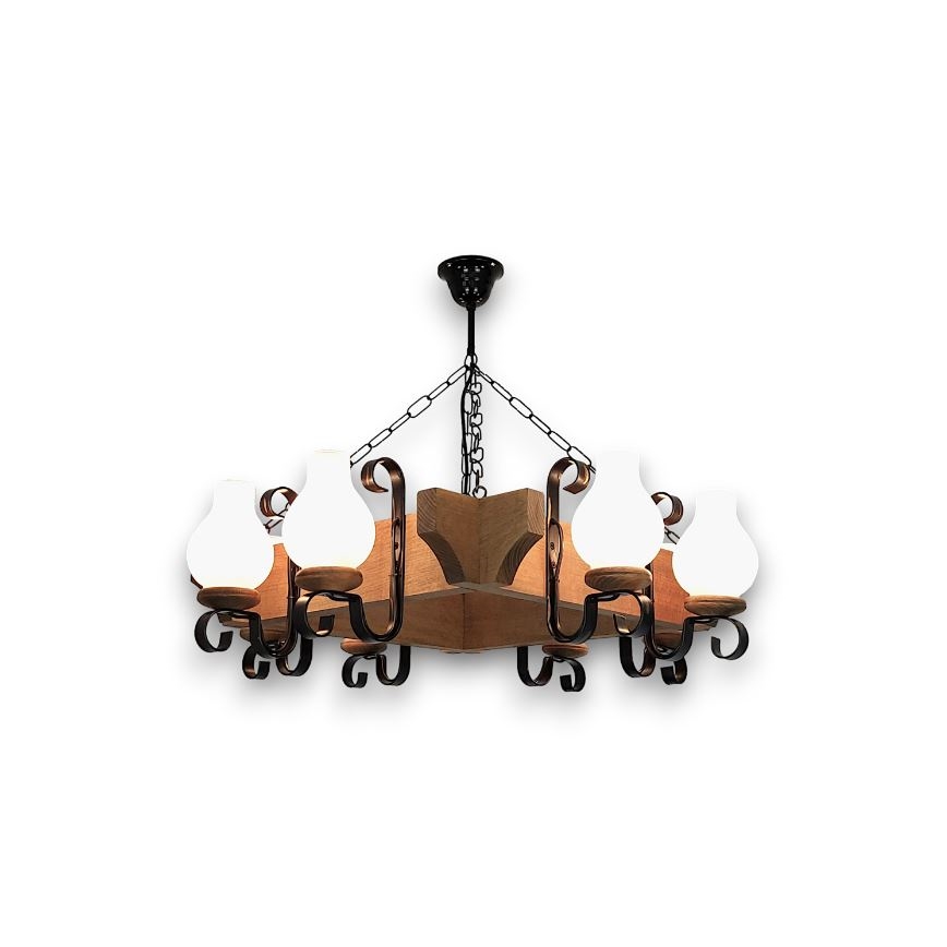 Brilagi - Suspension chaîne QUEEN 8xE14/40W/230V hêtre