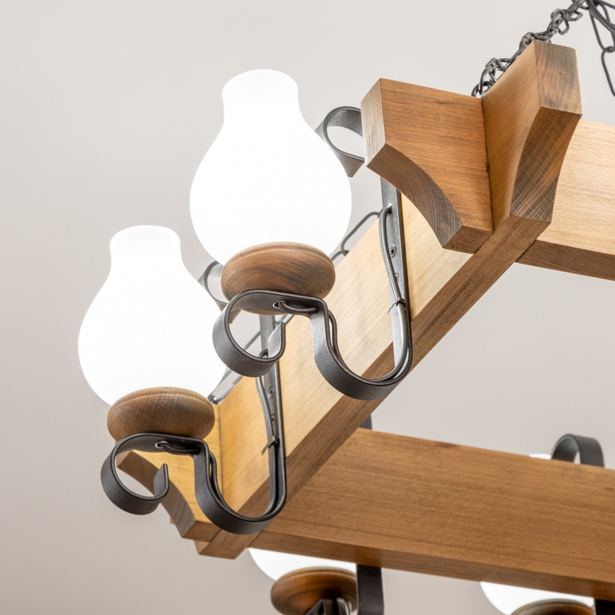 Brilagi - Suspension chaîne QUEEN 8xE14/40W/230V hêtre