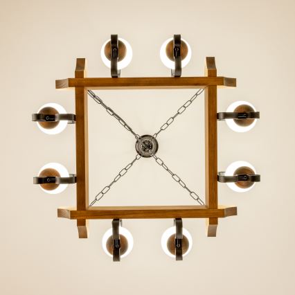 Brilagi - Suspension chaîne QUEEN 8xE14/40W/230V hêtre