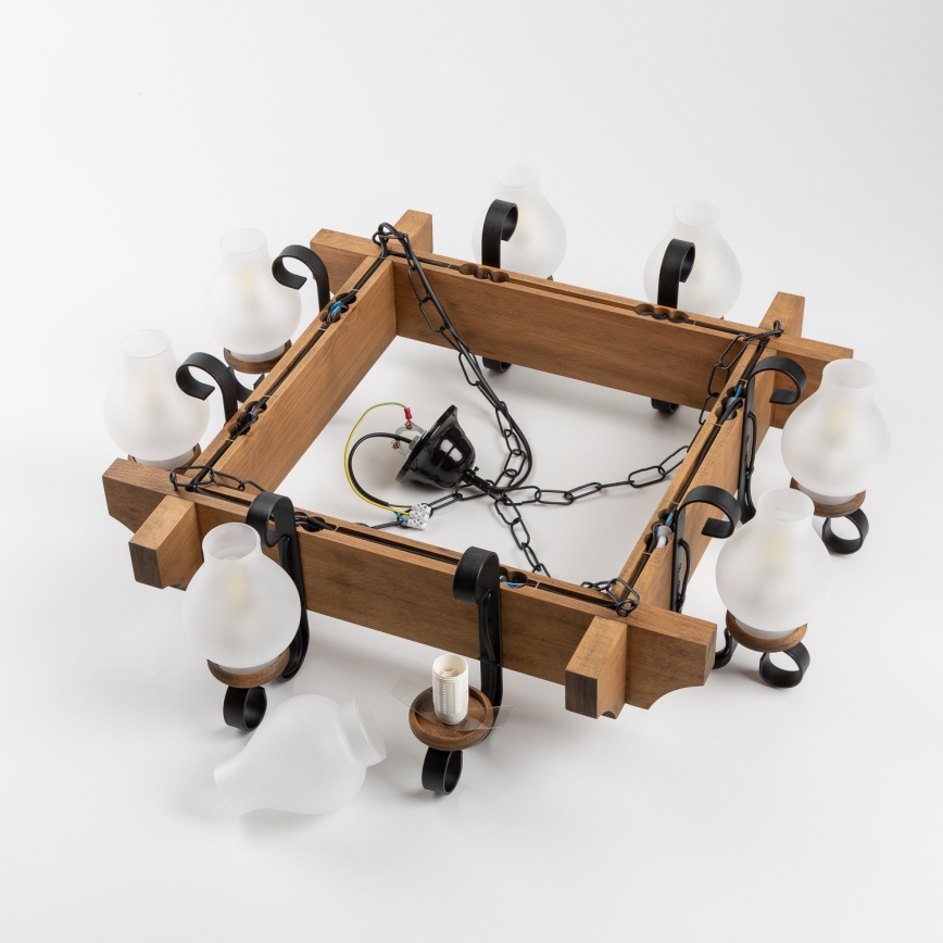 Brilagi - Suspension chaîne QUEEN 8xE14/40W/230V hêtre