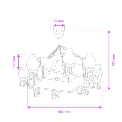 Brilagi - Suspension chaîne QUEEN 8xE14/40W/230V hêtre