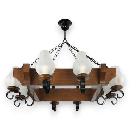 Brilagi - Suspension chaîne QUEEN 8xE14/40W/230V hêtre/noyer