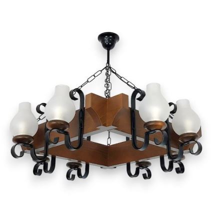 Brilagi - Suspension chaîne QUEEN 8xE14/40W/230V hêtre/noyer