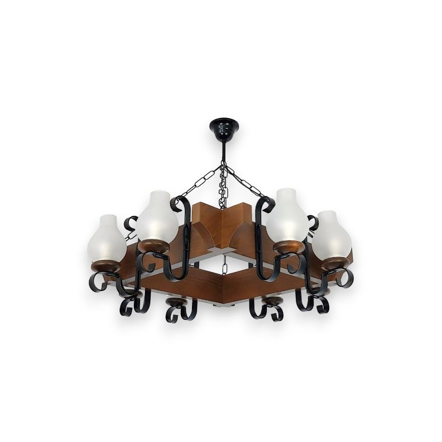 Brilagi - Suspension chaîne QUEEN 8xE14/40W/230V hêtre/noyer