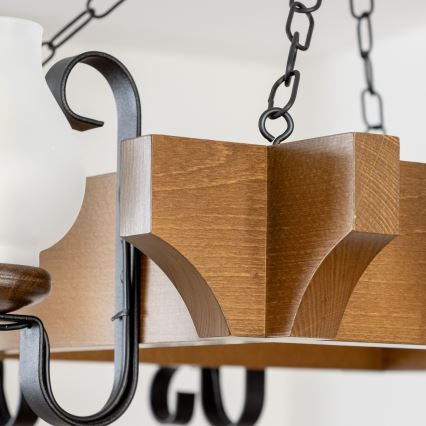 Brilagi - Suspension chaîne QUEEN 8xE14/40W/230V hêtre/noyer