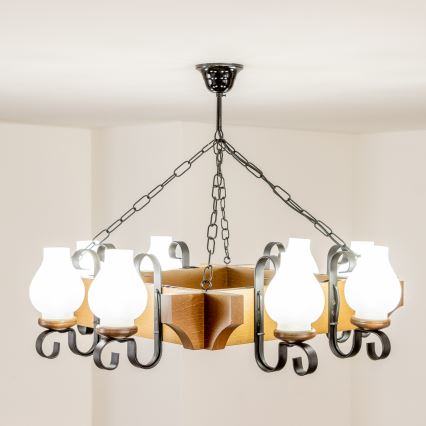 Brilagi - Suspension chaîne QUEEN 8xE14/40W/230V hêtre/noyer