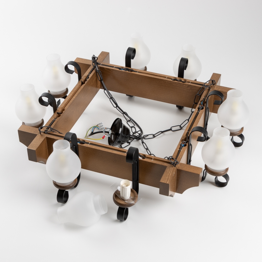 Brilagi - Suspension chaîne QUEEN 8xE14/40W/230V hêtre/noyer