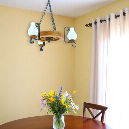 Brilagi - Suspension chaîne ROATA 3xE14/40W/230V hêtre