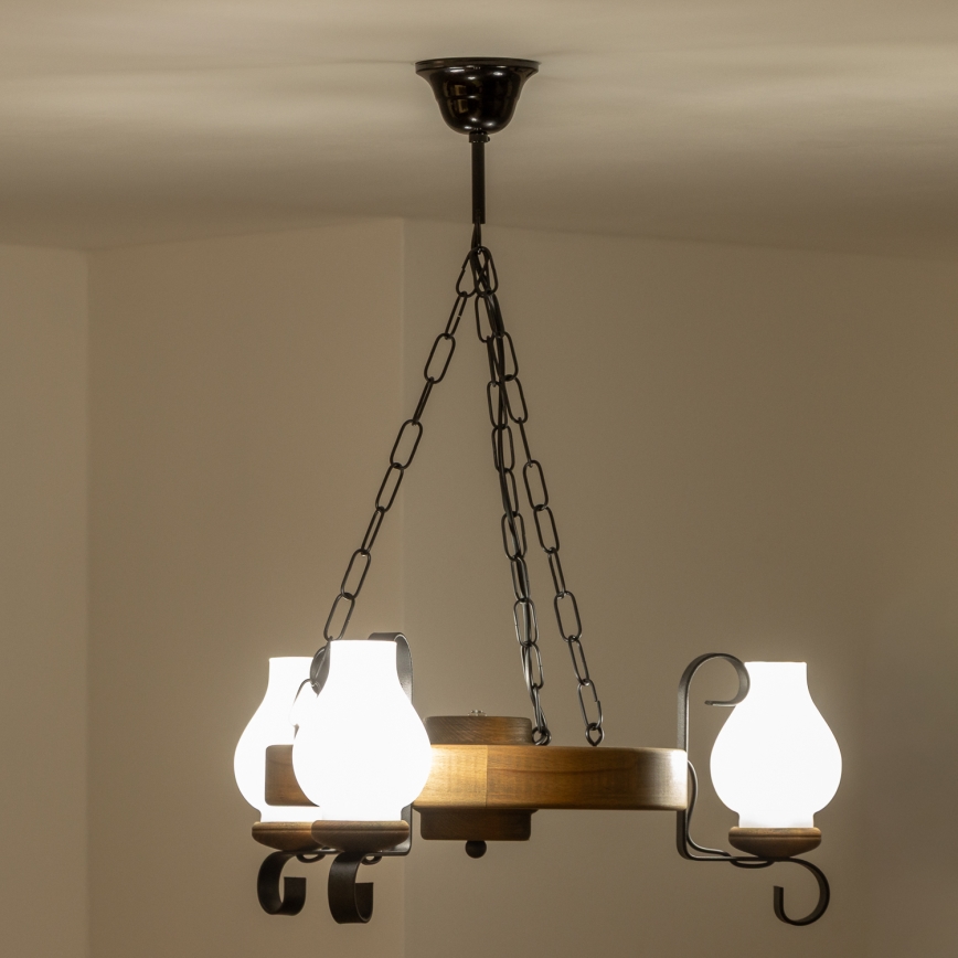 Brilagi - Suspension chaîne ROATA 3xE14/40W/230V hêtre