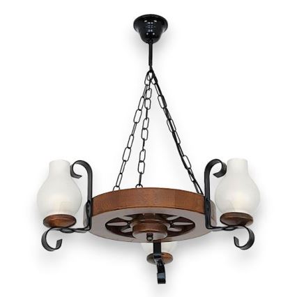 Brilagi - Suspension chaîne ROATA 3xE14/40W/230V hêtre/noyer
