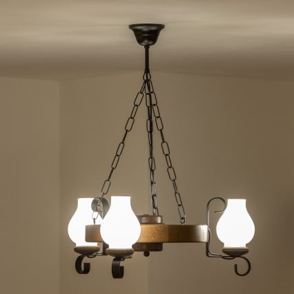 Brilagi - Suspension chaîne ROATA 3xE14/40W/230V hêtre/noyer