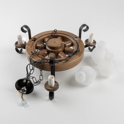 Brilagi - Suspension chaîne ROATA 3xE14/40W/230V hêtre/noyer