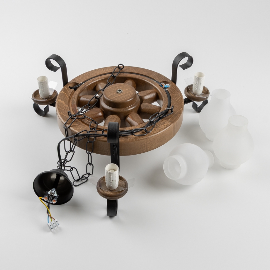 Brilagi - Suspension chaîne ROATA 3xE14/40W/230V hêtre/noyer