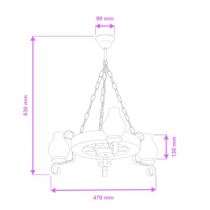 Brilagi - Suspension chaîne ROATA 3xE14/40W/230V hêtre/noyer