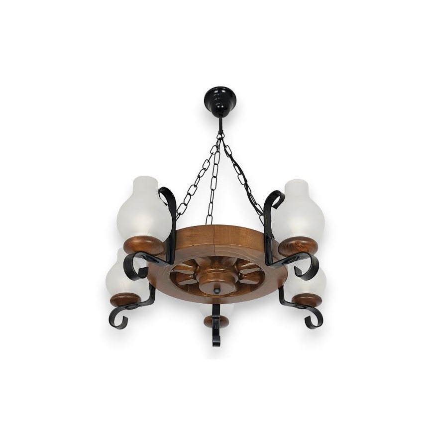Brilagi - Suspension chaîne ROATA 5xE14/40W/230V hêtre/noyer