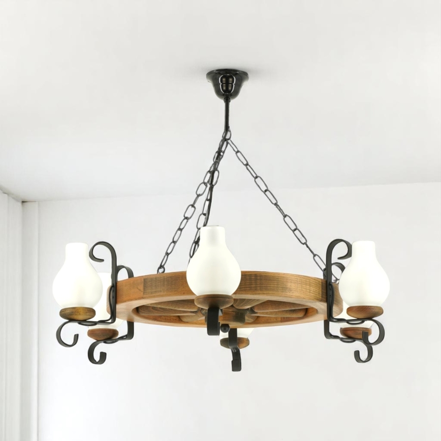 Brilagi - Suspension chaîne ROATA 6xE14/40W/230V hêtre