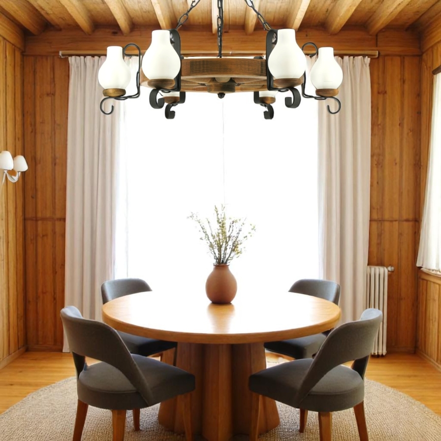 Brilagi - Suspension chaîne ROATA 6xE14/40W/230V hêtre