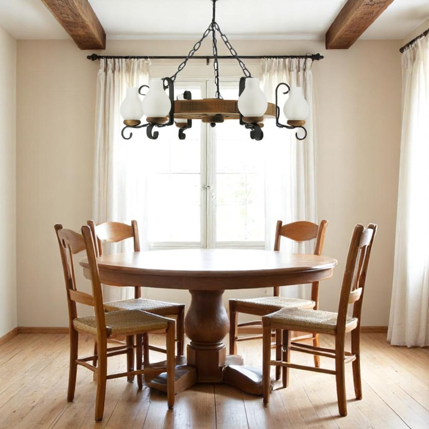 Brilagi - Suspension chaîne ROATA 6xE14/40W/230V hêtre