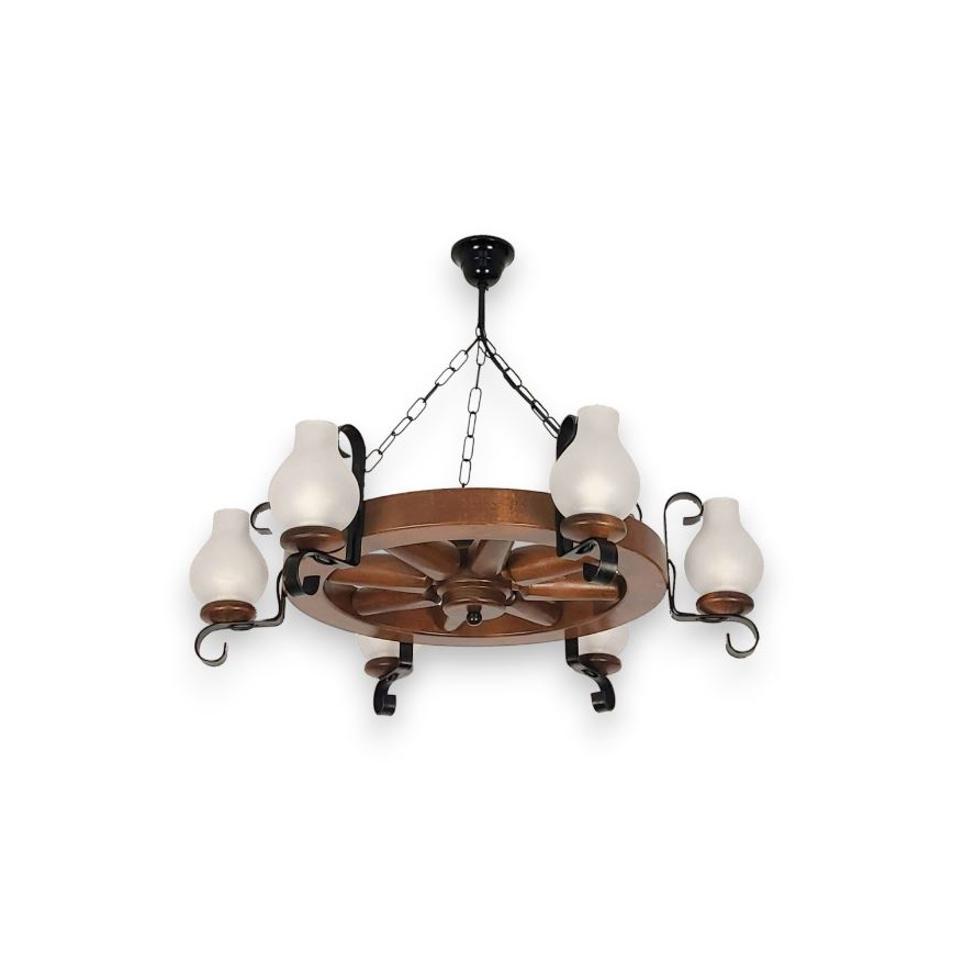 Brilagi - Suspension chaîne ROATA 6xE14/40W/230V hêtre/noyer