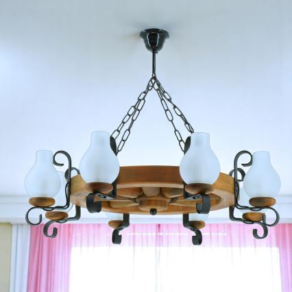 Brilagi - Suspension chaîne ROATA 8xE14/40W/230V hêtre