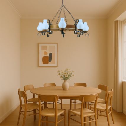 Brilagi - Suspension chaîne ROATA 8xE14/40W/230V hêtre