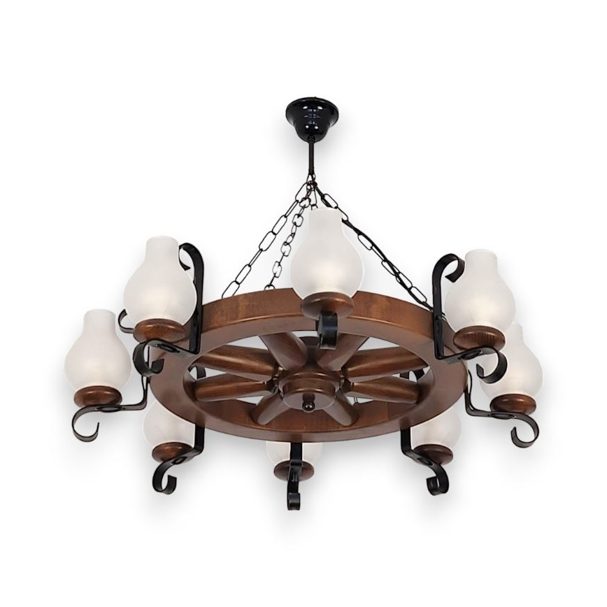 Brilagi - Suspension chaîne ROATA 8xE14/40W/230V hêtre/noyer