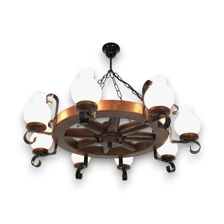 Brilagi - Suspension chaîne ROATA 8xE14/40W/230V hêtre/noyer