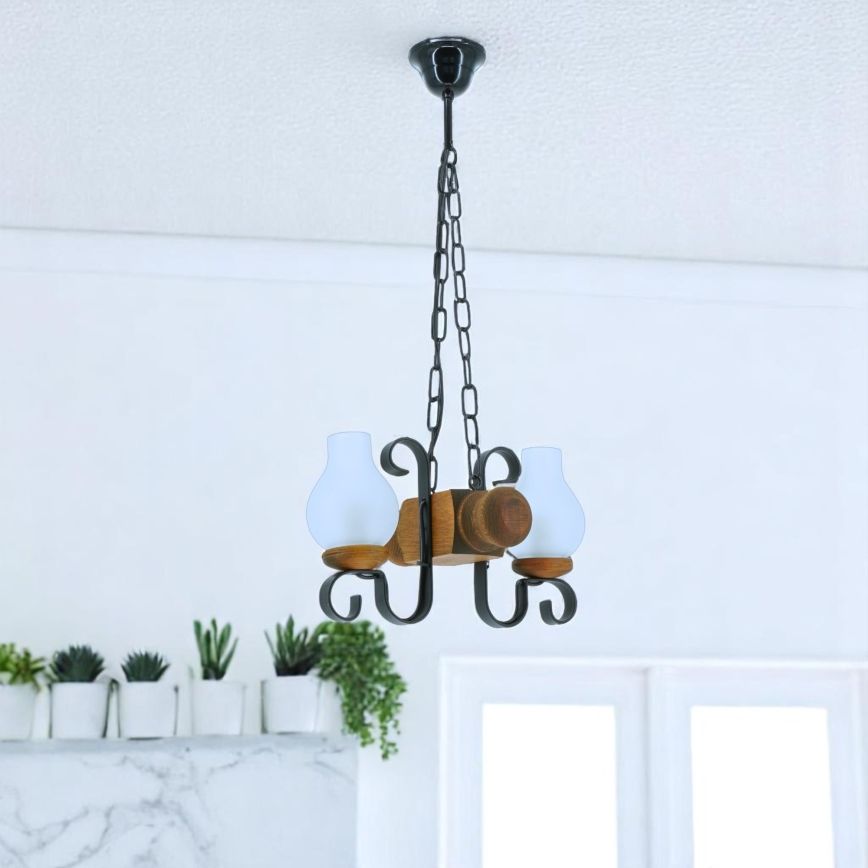 Brilagi - Suspension chaîne RUSTIC 2xE14/40W/230V hêtre