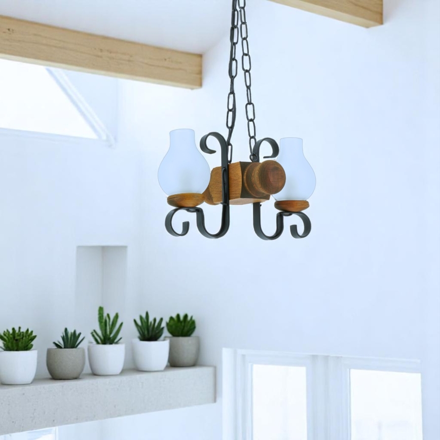 Brilagi - Suspension chaîne RUSTIC 2xE14/40W/230V hêtre
