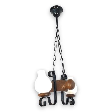 Brilagi - Suspension chaîne RUSTIC 2xE14/40W/230V hêtre/noyer